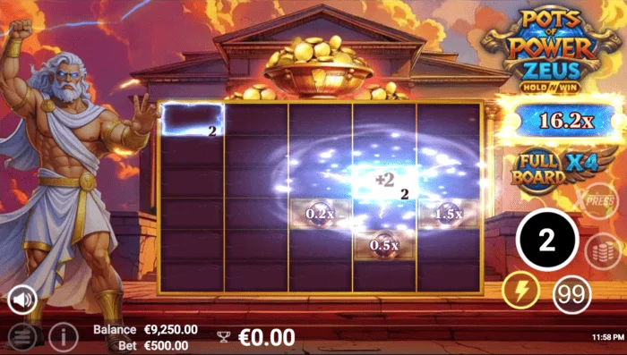 Pots of Power: Zeus - màn hình trò chơi ở chế độ tiền thưởng